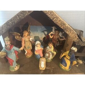 Vintage MCM Fontanini Depose Italian Nativity Figurines Set Of 7 Crèche Colorful